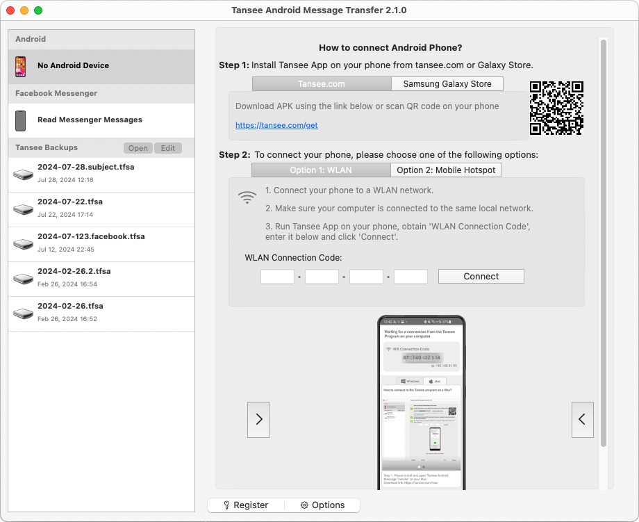 Abra a transferência de mensagens Tansee Android para Mac