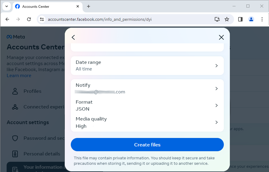 Etapa 4. Altere o formato para JSON e altere o intervalo de dados e a qualidade da mídia