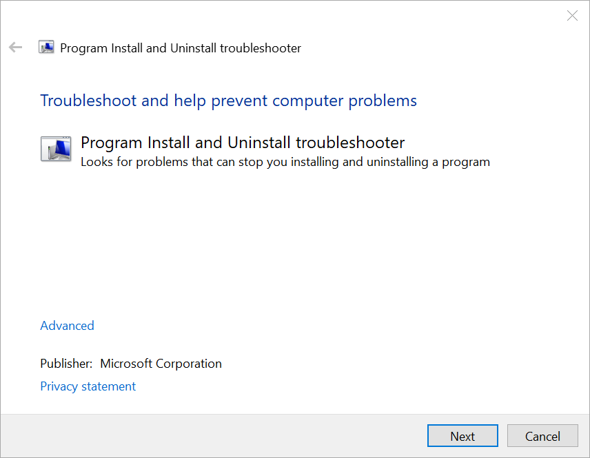 Use o programa 'Microsoft Program Install and Uninstall Troubleshooter'